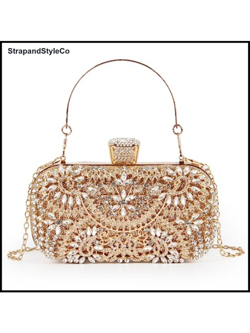 Rhinestone Clutch Purse Floral Evening Bag Removable Chain Formal Prom